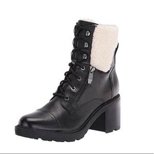 Marc Fisher Lansly Womens Faux Fur Lug Sole Lace-Up Boot